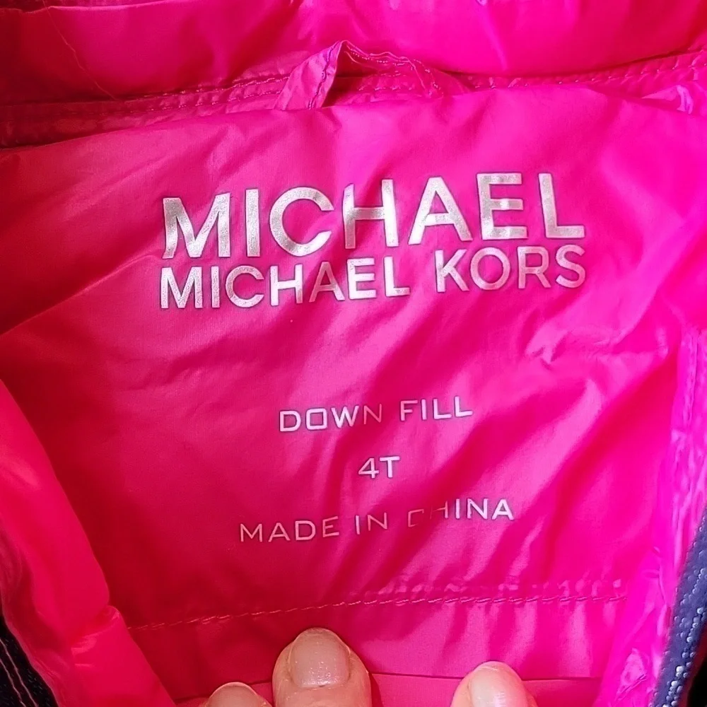 Michael Kors Hot Pink Puffer Ruffle Down Removable Hood Toddler Sz4 Light Jacket